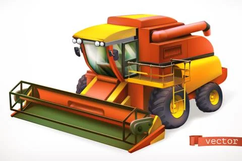 Combine harvester 3d realistic vector icon Stock Illustration
