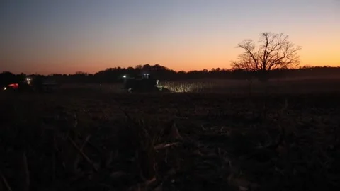 Combine Harvester At Dusk Stock Footage 233652755