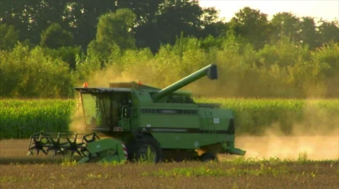 Combine harvester rye field long Stock Footage 12074464