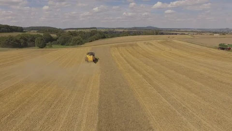 Combine Harvester At Work Wheat Field Aerial Stock Footage 102821032