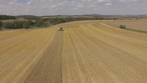 Combine Harvester At Work Wheat Field Aerial Stock Footage 102821049