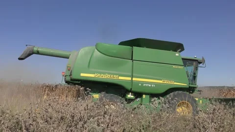 Combine harvester working on the corn field, Israel Видео 140647499