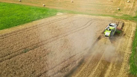 Combine harvester working in field during wheat harvesting. Stock Footage 281119376