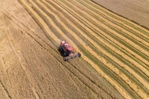 Combine Harvesting a Fall Corn Field Aerial Stock Photos