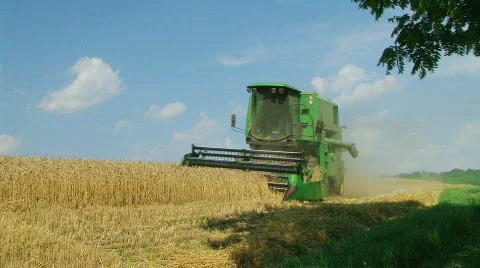 Combine Harvesting Wheat 07 Stock Footage