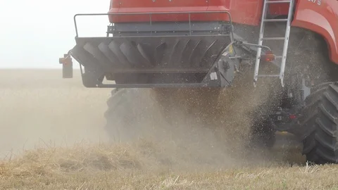From the Combine Leaves the Straw Stock Footage 111880243