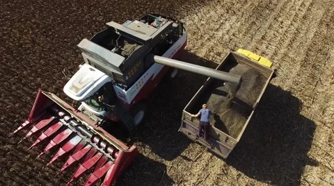 Combine unloads grain Stock Footage 55301449