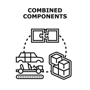 Combined components integrating puzzle elements and assembly parts Stock Illustration