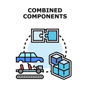 Combined components integrating puzzle elements and assembly parts イラスト素材