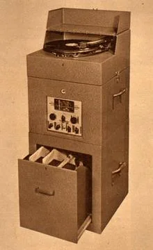  Combined gramaphone, receiver amplifier and record storage compartment by... Stock Photos