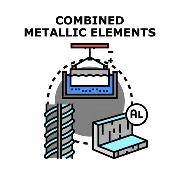 Combined metallic elements creating metal alloys concept Stock Illustration