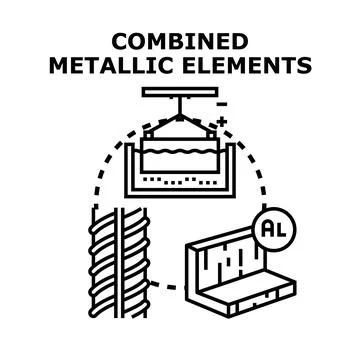Combined metallic elements creating metal alloys concept Illustrazione stock