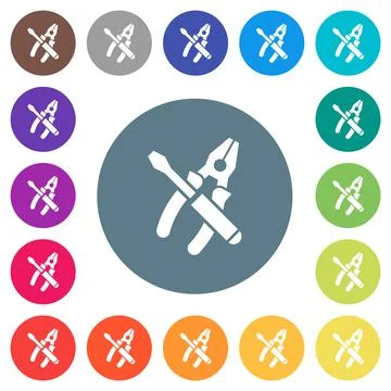 Combined pliers and screwdriver flat white icons on round color backgrounds Stock Illustration