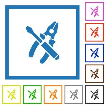 Combined pliers and screwdriver flat framed icons イラスト素材