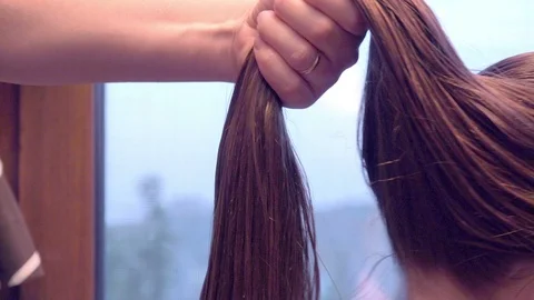 Combing long Hair, close up Stock Footage 89573040