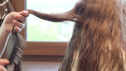 Combing long Hair, close up Stock Footage 89573105