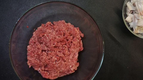 Combining lule kebab ingredients overhead Stock Footage 103984652