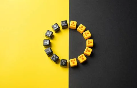 Combining two groups into a single team to solve problems. Large group of ... Foto stock