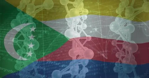 Combining Union of Comoros flag with molecular helices and scientific code in Stock-Illustration
