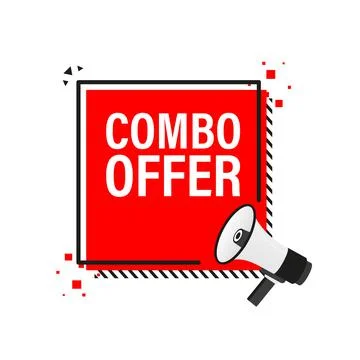 Combo offers feedback megaphone red banner in 3D style on white background. V Stock Illustration
