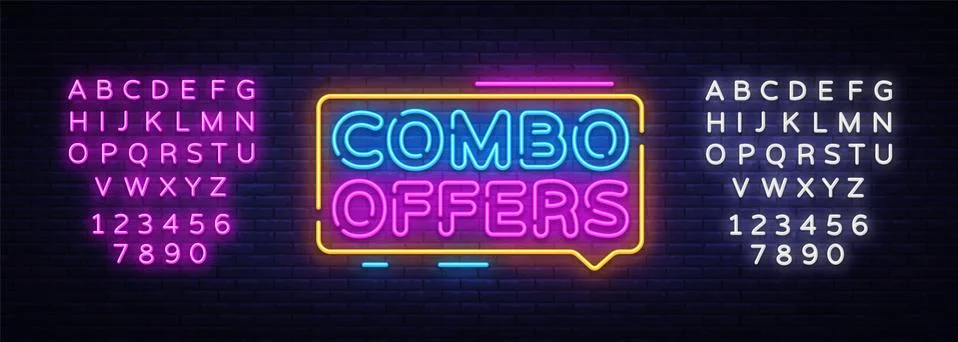 Combo Offers neon text vector design template. Big discount light banner design Stock Illustration