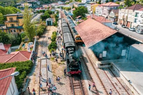 Comboio Histórico do Douro, refilling water on Pinhão station Stock Photos