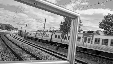 Comboio, train, black and white, Sintra, station, railroad, linha 库存照片
