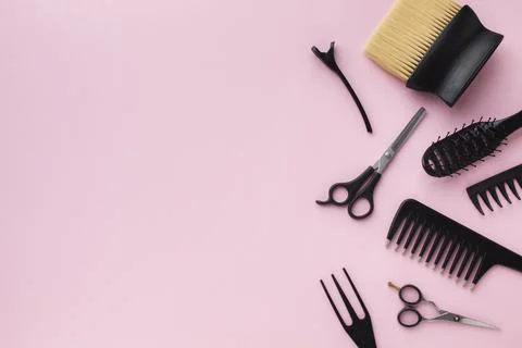 Combs scissors copy space. High quality photo Stock Photos