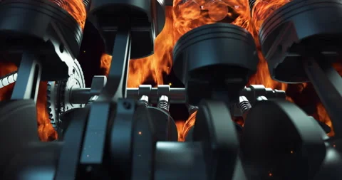 Combustion Engine Zoom Into Working V8 Pistons and Crankshaft Stock Footage 313941166