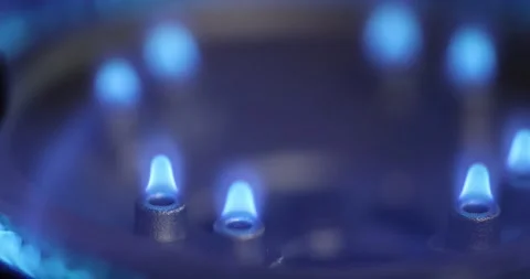 Combustion, extinction and ignition of gas in a household gas stove. Natural gas Video stock 168180952