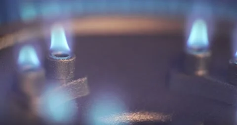 Combustion, extinction and ignition of gas in a household gas stove. Natural gas Video stock 168180976