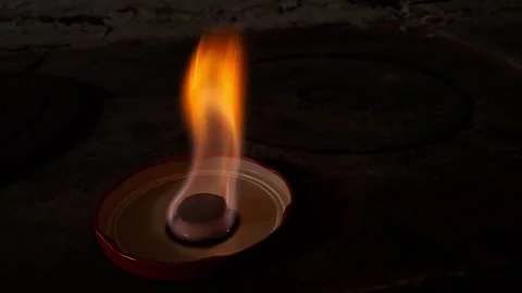 Combustion of a solid fuel tablet for portable heating, close-up Stock Footage 331052854