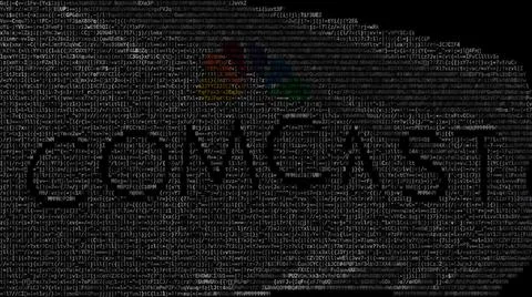 Comcast logo on waving digital flag. Editorial 3d rendering Illustrazione stock