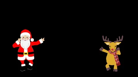 Come closer and Dancing Santa and Reindeer animation - Alpha channel Stock Footage 97102016