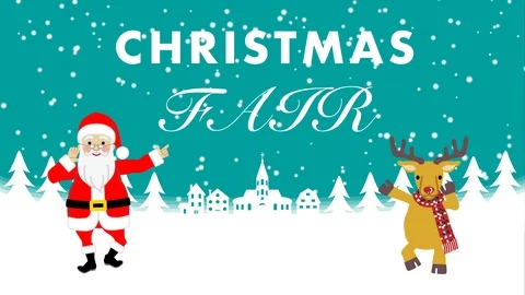 Come closer and Dancing Santa and Reindeer animation - Christmas fair Stock Footage 97102264