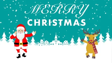 Come closer and Dancing Santa and Reindeer animation - Merry Christmas Stock Footage 97104583