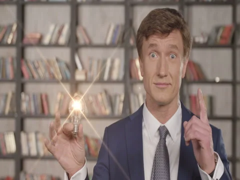 Come to Decision. Slow Motion Portrait of Successful Cheering Man Got the Idea 動画素材 76019928