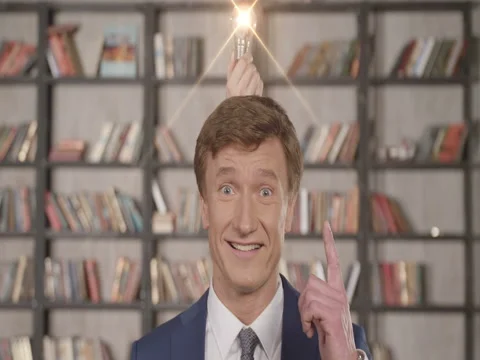 Come to Decision. Slow Motion Portrait of Successful Cheering Man Got the Idea. Stock Footage 76019939