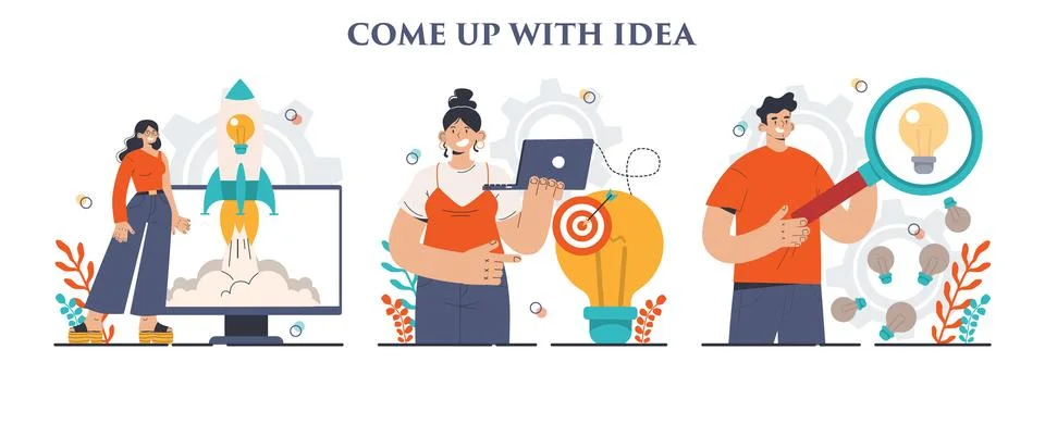 Come up with an idea concept set. Creative innovation or business Stock Illustration