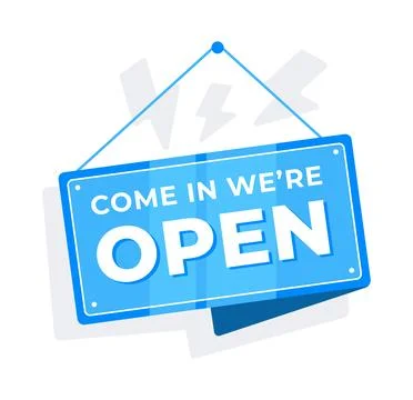 Come in we are Open door sign. Signboard for cafe, retail market. Vector Illustrazione stock