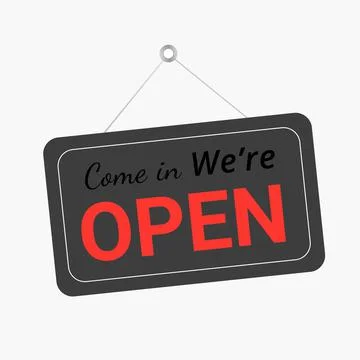 Come in, we are open. White sign. Realistic vector illustration. Stock Illustration