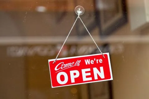 Come in, we're open Stock-Fotos