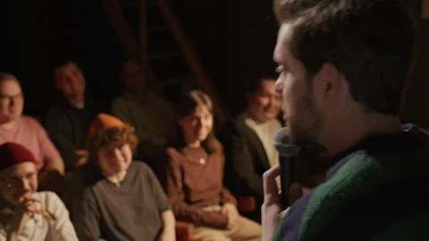 Comedian Making Audience Laugh during Stand Up Performance on Stage 스톡 동영상 333227672