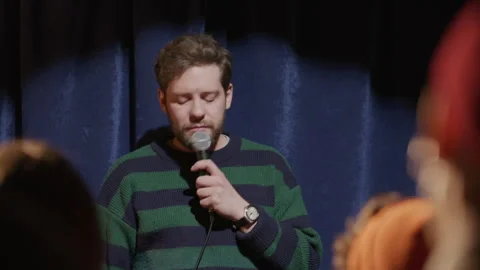 Comedian Talking in Mic and Clapping Hands during Standup Show Stock Footage 333228191