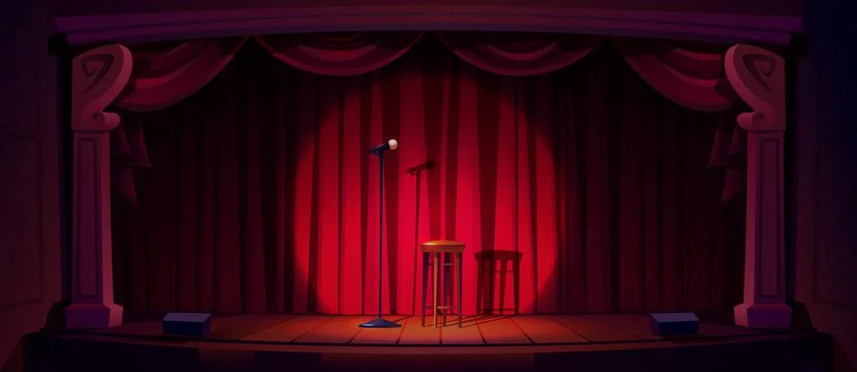 Comedy show stage with microphone and stool Stock Illustration