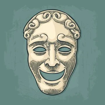 Comedy theater mask. Vector engraving vintage black illustration. Stock Illustration