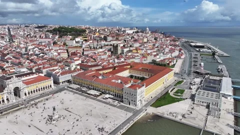 Comercio Square. Augusta Arch Scenery. Ancient Cityscape. Historical City Vídeos de archivo 346883047