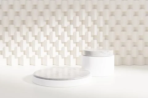 Comestic with background of minimalist geometric pattern. 3d render Stock Illustration