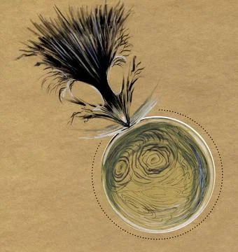 Comet and planet collision, black and white freehand drawing on craft paper. Stock Illustration