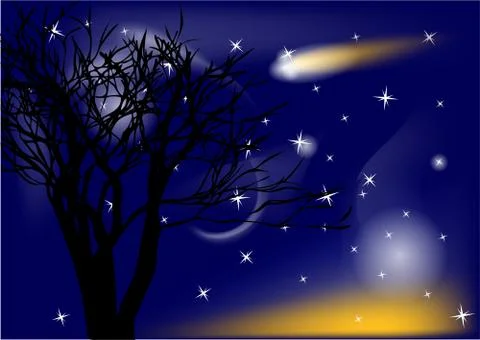Comet and tree Stock Illustration
